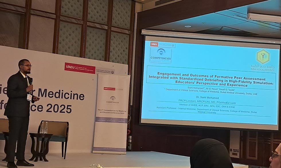 Dr. Sami Mohamed presented at the reputable 2nd Competencies for Medicine and Beyond Conference (CMB 2025) organized by United Arab Emirates University (UAEU)