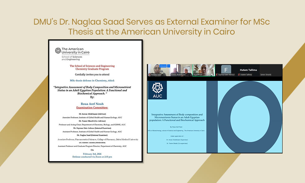 DMU’s Dr. Naglaa Saad Serves as External Examiner for MSc Thesis at the American University in Cairo