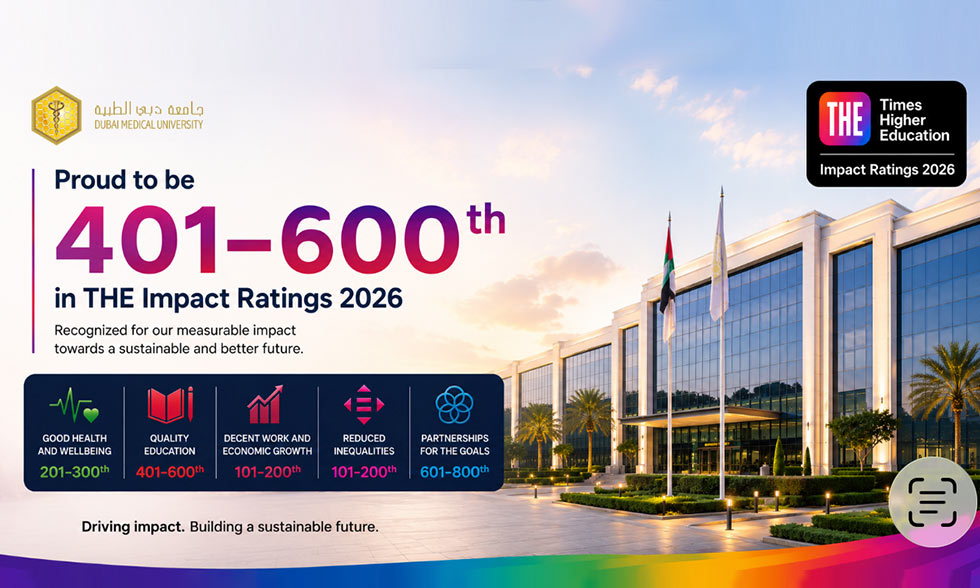 Dubai Medical University Joins the World Stage: Ranked 401-600 Among 1,646 Universities in Times Higher Education Impact Ratings