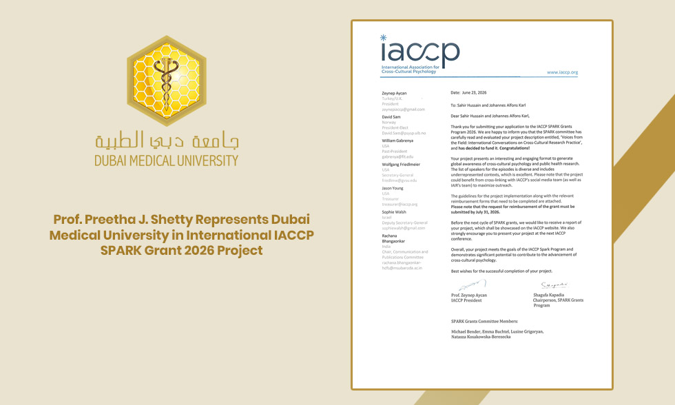 Prof. Preetha J. Shetty Represents Dubai Medical University in International IACCP SPARK Grant 2026 Project